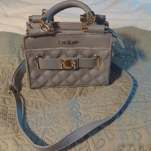 Bebe Gray Quilted Mini Bag with Gold Details